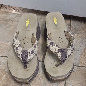 Volatile Cream and Purple Wedge Sandals